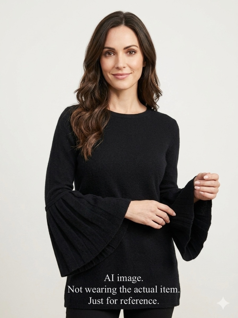 Neiman Marcus Cashmere Collection Ruffle  Bell Sleeve Pullover Sweater Black S